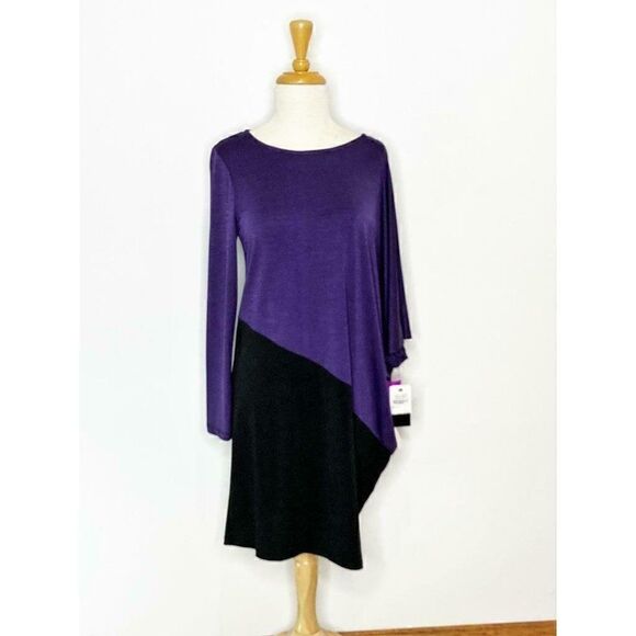 Oleg Cassini Size S Purple Dress Asymmetric Drape - Picture 1 of 10
